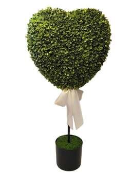 Boxwood Heart with Bow Topiary, Green and White, 32", Valentine's Day by My Texa